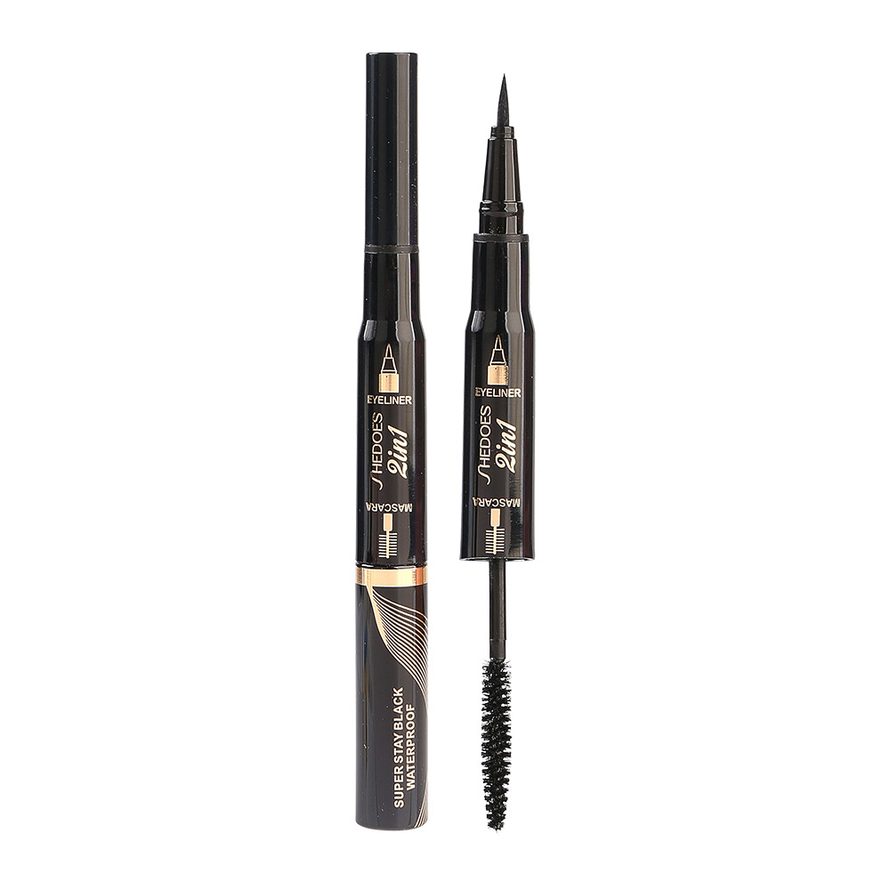 Shedoes un pluma de rímel de doble cabeza delineador de ojos 5D estereoscópico impermeable a prueba de sudor, negro fresco, denso, no mancha