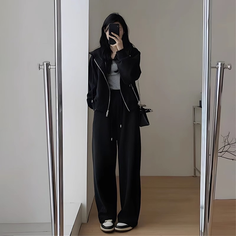 秋冬休闲卫衣运动衣服女套装时尚港风显瘦阔腿裤连帽跑步两件套潮|undefined