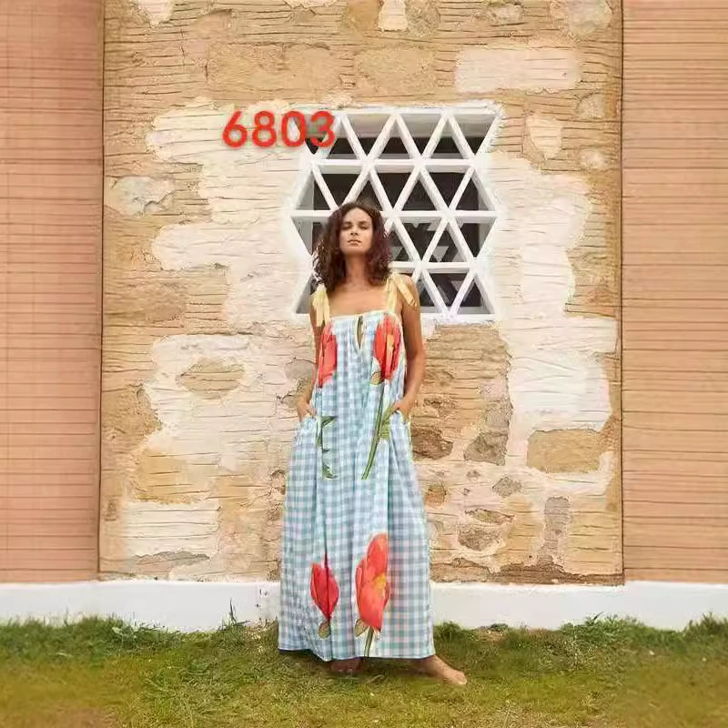 Amazon Европа и США трансграничные горячие продажи 2024 Летняя женская мода с принтом без рукавов богемное платье