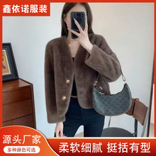 新款2025仿水貂毛绒 皮草 秋冬小个子小香风短款 外套高级感