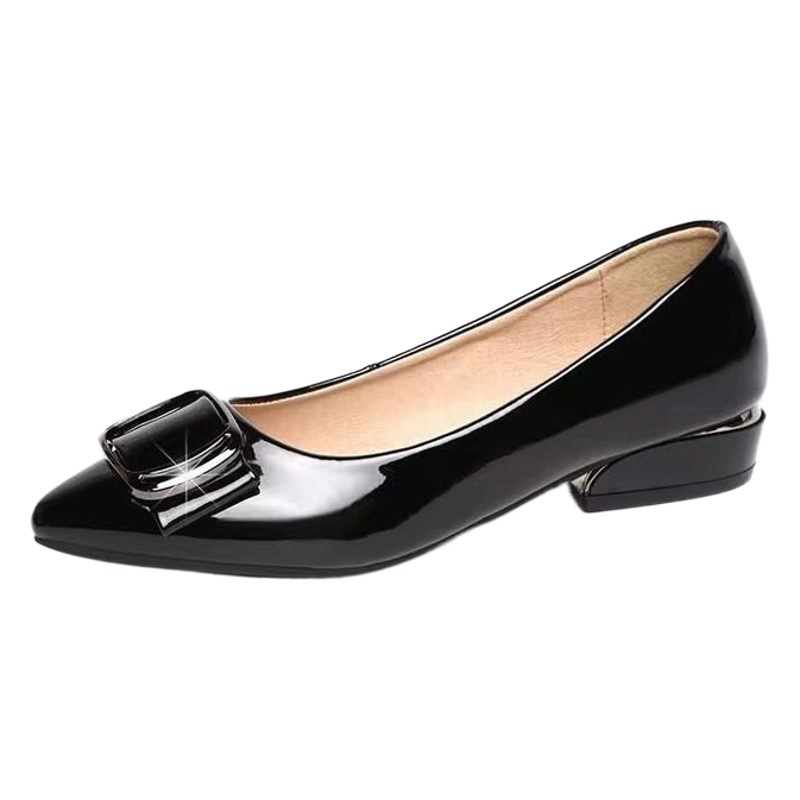 Zapatos de cuero plano de tacón bajo para mujeres 2024 primavera nuevos tacones gruesos y poco profundos zapatos de cuero para mujeres de trabajo