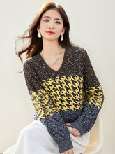 实拍◆2025亮片韩版新款时尚重工拼色针织毛衣设计感宽松长袖上衣