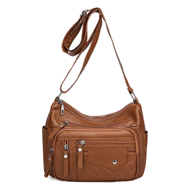 Cross-border new women's shoulder bag PU soft leather texture large capacity messenger bag women's fashion simple middle-aged mother bag