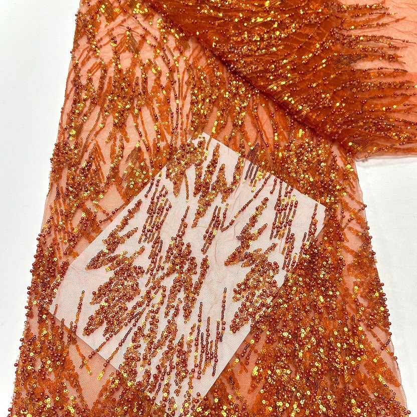 Tejido de bordado de perlas de bollo de moda Gao Ding vestido de boda cena escenario vestido vestido de tela