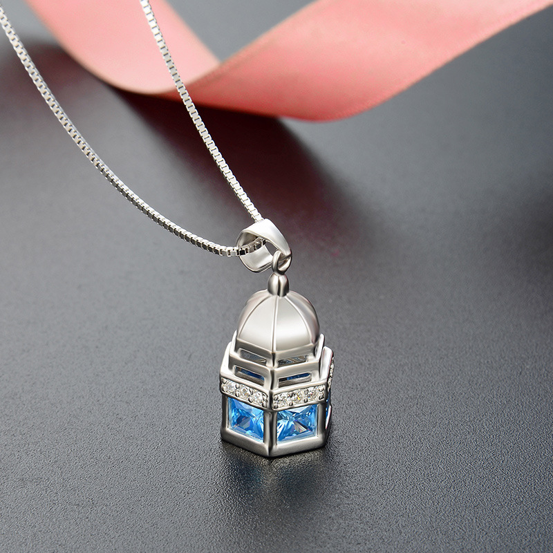 Estilo simple accesorios populares colgante estilo japonés y coreano s925 Cadena de clavícula de cristal de plata en forma de pagoda collar elegante de las mujeres