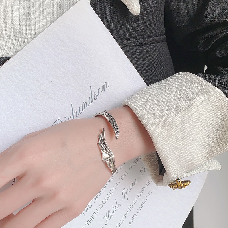 Brazalete de plata esterlina 925 alas demoniacas sensación de alto nivel nicho lujoso ligero simple moda joyería anillo pulsera pulsera mujer