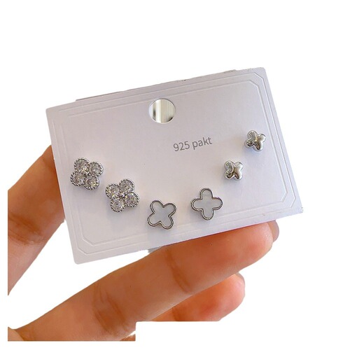 Compact S925 silver needle natural shell six-piece set of three pairs of earrings for one week earrings for women