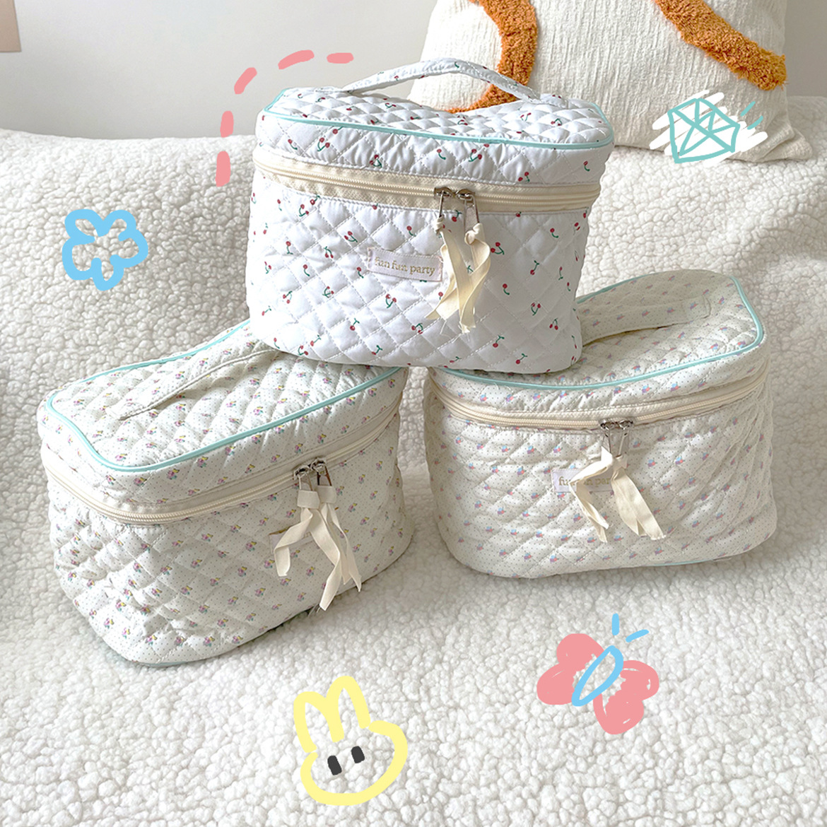 Suministro transfronterizo de Amazon/coreano ins estilo floral bolsa de cosméticos bolsa de almacenamiento de bolsa de lavado de viaje portátil de gran capacidad