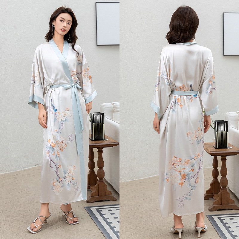 Yaoting nuevo camisón de las mujeres de primavera y verano de hielo fino Satén de seda elegante estilo Nacional de lujo con cordones vestido de la mañana desgaste del hogar 2669