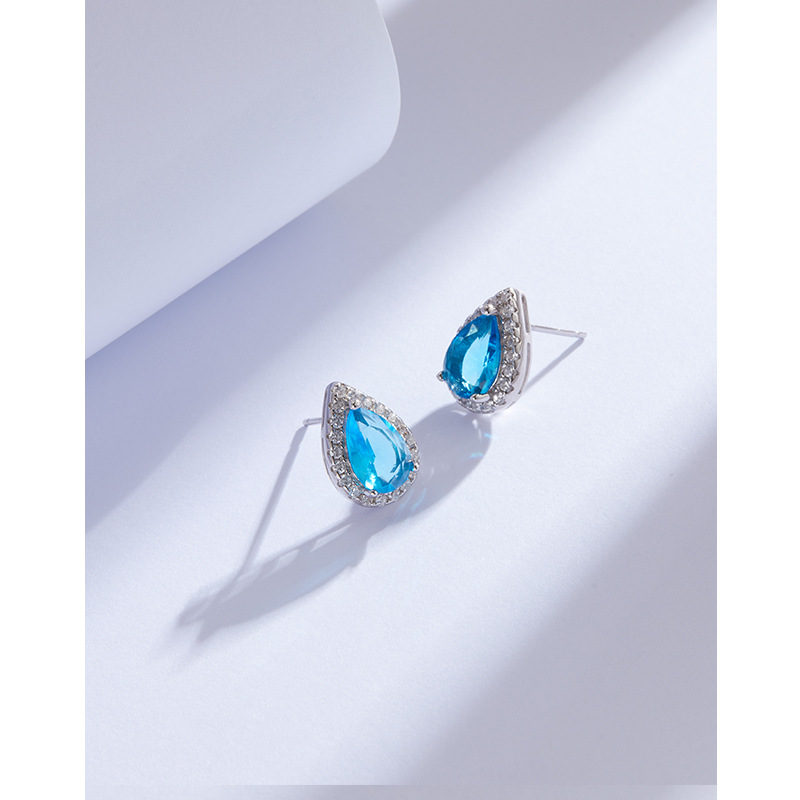Gota de agua mar azul Zircon pendientes 925 plata esterlina diseño de nicho 2023 nueva luz de lujo de alto grado pendientes femeninos