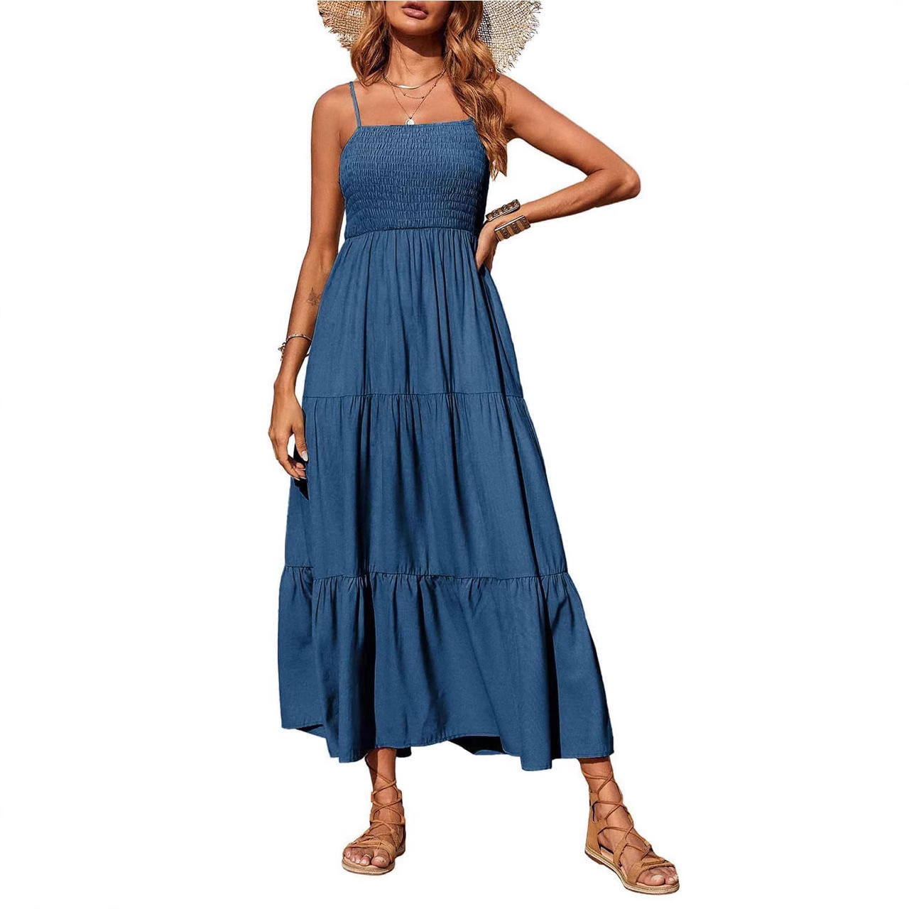2025 Spring New Cross-Border European And American Women's Fashion Elegant Fashionable Strap Backless Split Dress_ecoleips.com