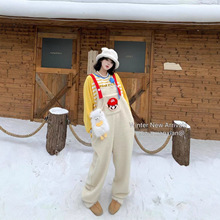 吉娃仙仙2025冬新款甜美宽松软糯加绒加厚立体玩偶连体背带裤女