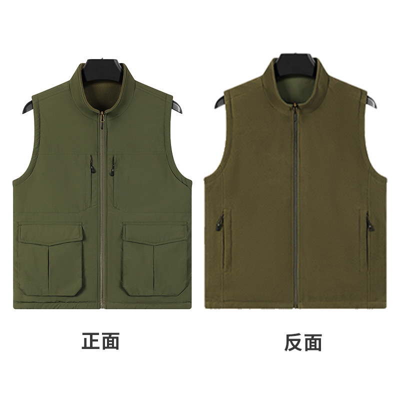 Herramientas de fotografía de pesca al aire libre de bolsillo chaleco de clip de caballo otoño y invierno doble cara vestir chaleco de terciopelo personalizado hombre