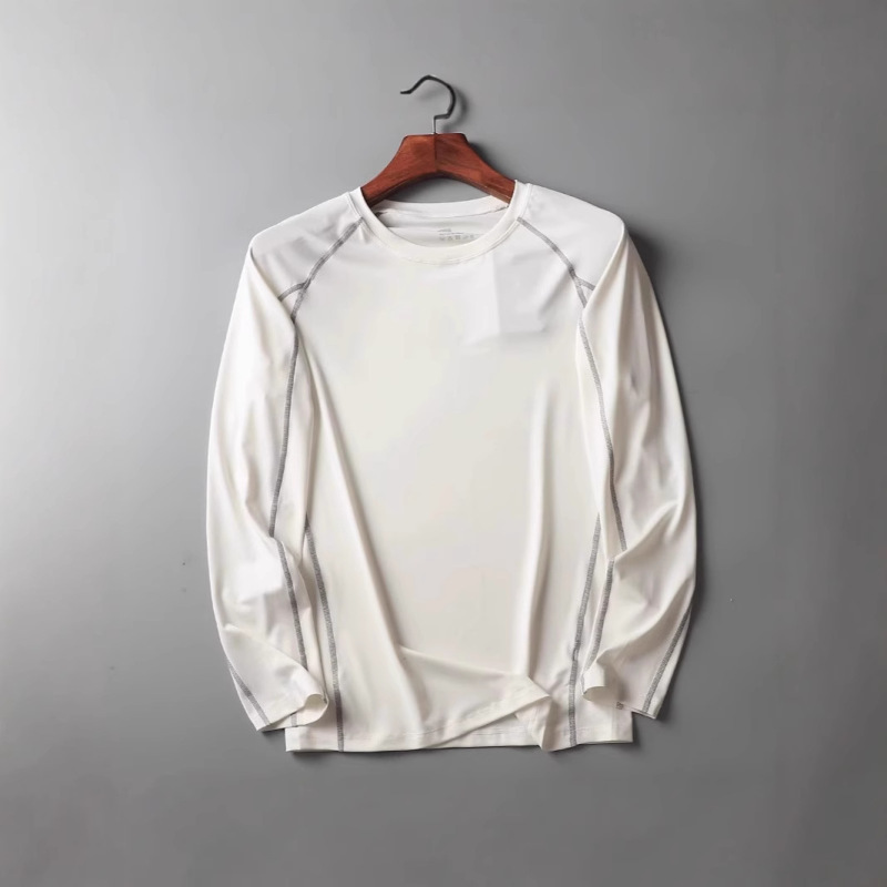 Foreign Trade Tail Goods Quick-Drying Fabric High-Elastic Quick-Drying Men's Professional Fitness Sports Breathable Contrasting Color Bottoming Long-Sleeved T-Shirt
