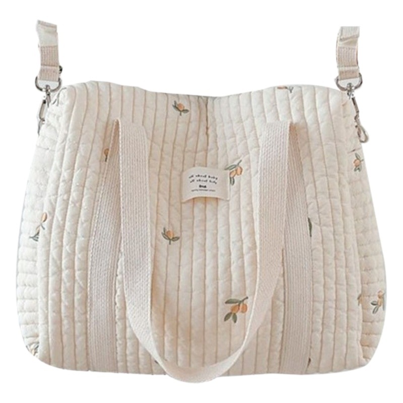 Zipper Embroidered Cotton Mummy Bag Handbag Baby Trolley Hanging Bag Diaper Bag Baby Bottle Fidling Bag Mother and Baby Bag