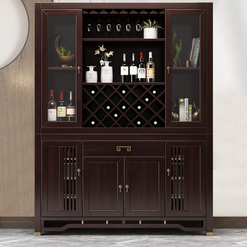 New Chinese style solid wood wine Cabinet sideboard cabinet integrated combination cabinet Zen storage rack home living room wall locker