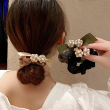 2021新款韓國頭花飾品珍珠扎頭發頭飾頭繩發飾丸子頭皮筋發圈女秋