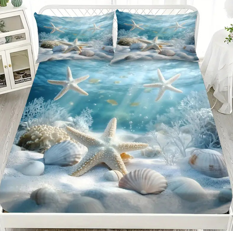 TEMU / JIT textil doméstico transfronterizo bajo el mar pequeño patrón temático de animales de impresión digital de alta definición cama de cama de cama