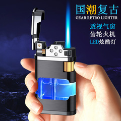 New Retro Direct Open Flame Gas Lighter with Transparent Oil Tank, with Light, Cross-Border Factory Wholesale