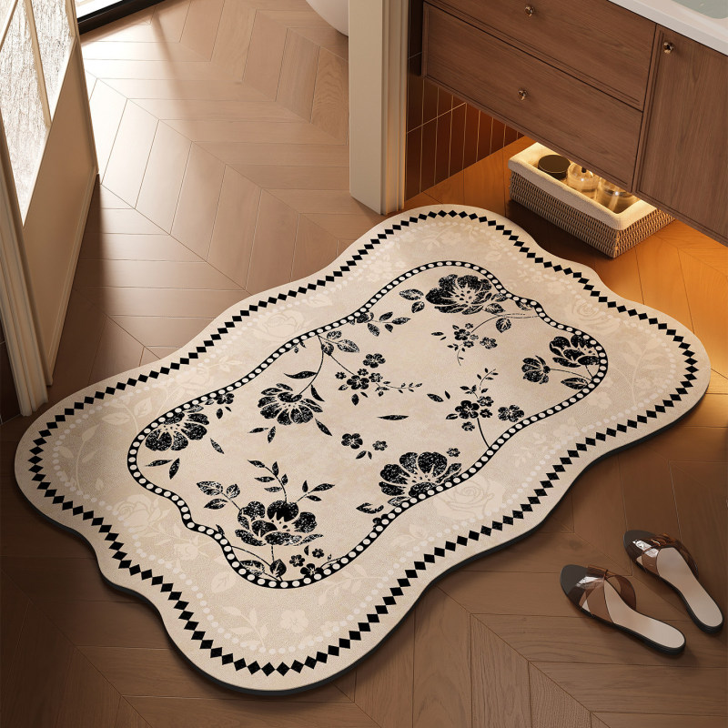 French-Style Retro Diatomaceous Earth Floor Mat for Home Use, Water-Absorbent, Non-Slip Foot Mat, Quick-Drying, Washable Bathroom Mat