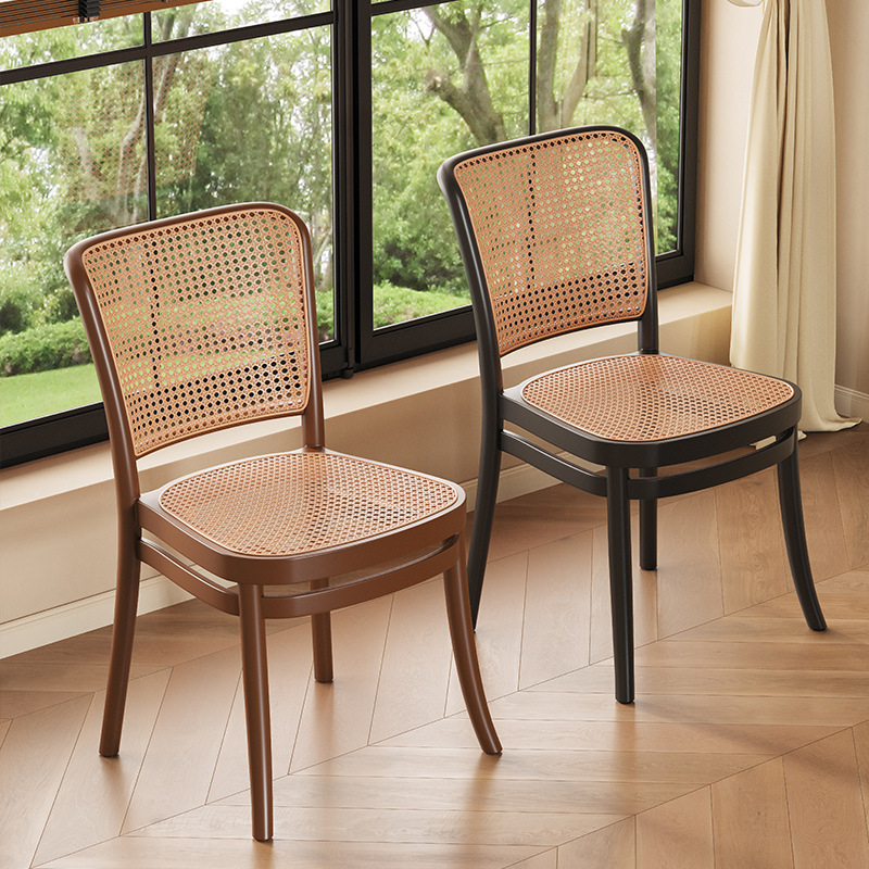 Rattan Chair, Mid-Century Style Dining Chair, Household Plastic Tea Chair, Light Luxury and High-End Living Room, Stackable Backrest Chair
