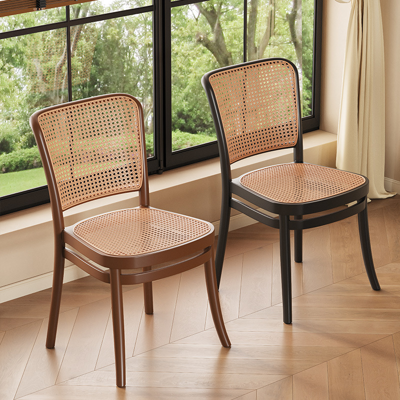 Rattan Chair, Mid-Century Style Dining Chair, Household Plastic Tea Chair, Light Luxury and High-End Living Room, Stackable Backrest Chair