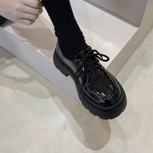 British Style Thick-Soled Small Leather Shoes for Women 2023 New Style Versatile Black Jk Flats Platform Loafers Ins Trbottom