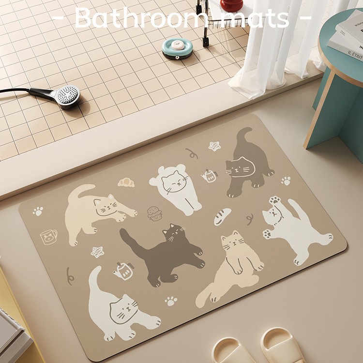 Diatom Mud Bathroom Floor Mat Cartoon Cat Stain-Resistant Quick-Drying Water-Absorbent Foot Mat Household Toilet Bathroom Non-Slip Floor Mat