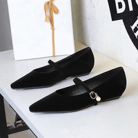 3686-K205 Korean Style Temperament Style Commuter Single Shoes for Women, Pointed Point, Shallow Mouth, Pearl Straw, Low Heel, Slope Heel Women's Shoes