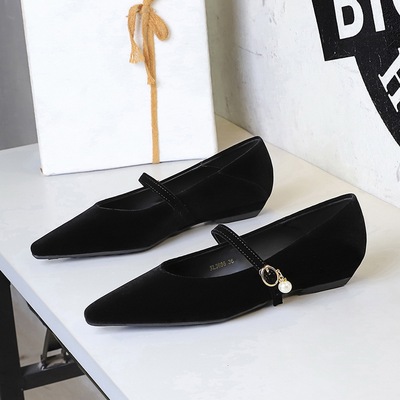 3686-K205 Korean Style Temperament Style Commuter Single Shoes for Women, Pointed Point, Shallow Mouth, Pearl Straw, Low