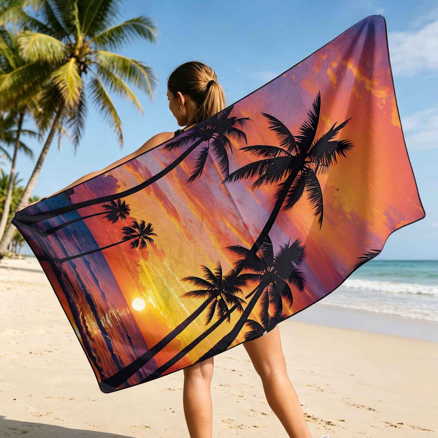 Printed bath towel and car seat cover 2-in-1, ultra-fine fiber outdoor beach and car dual-use universal seat cushion
