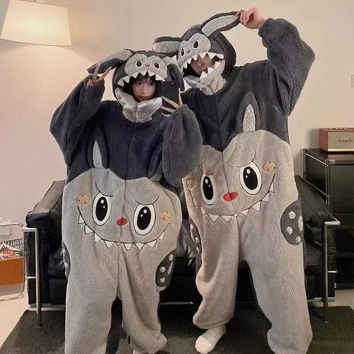 Labbub Coral Fleece Pajamas Raccoon Homewear Couple's Robes Capybara Warm Thick-Quilted Pufferfish Pajamas