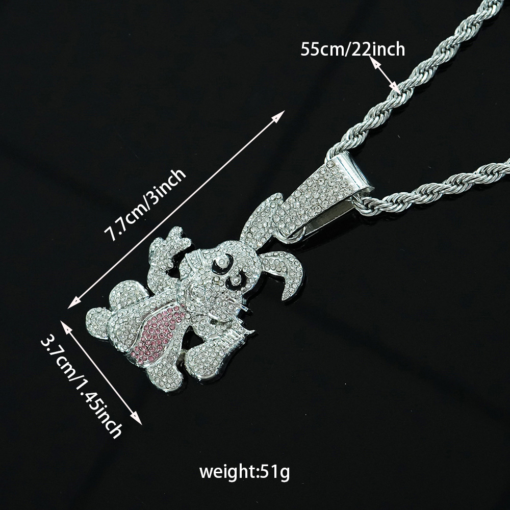 Europa y Estados Unidos Hip-Hop Animal de dibujos animados pequeño conejo colgante hombre aleación de diamante joyería de tendencia Hip-Hop