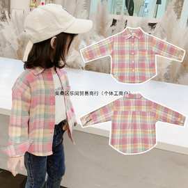 新款女童秋装-岁小童衬衣婴儿格子长袖上衣儿童春秋洋气宝宝衬