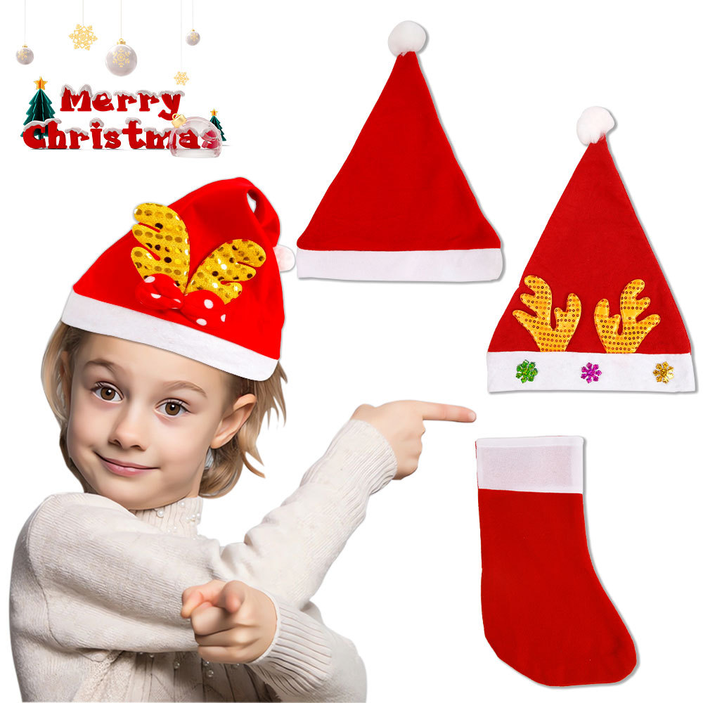 Home & Garden new red Christmas hat children adult holiday party decoration sequined antlers Christmas hat dress up_voghion.com