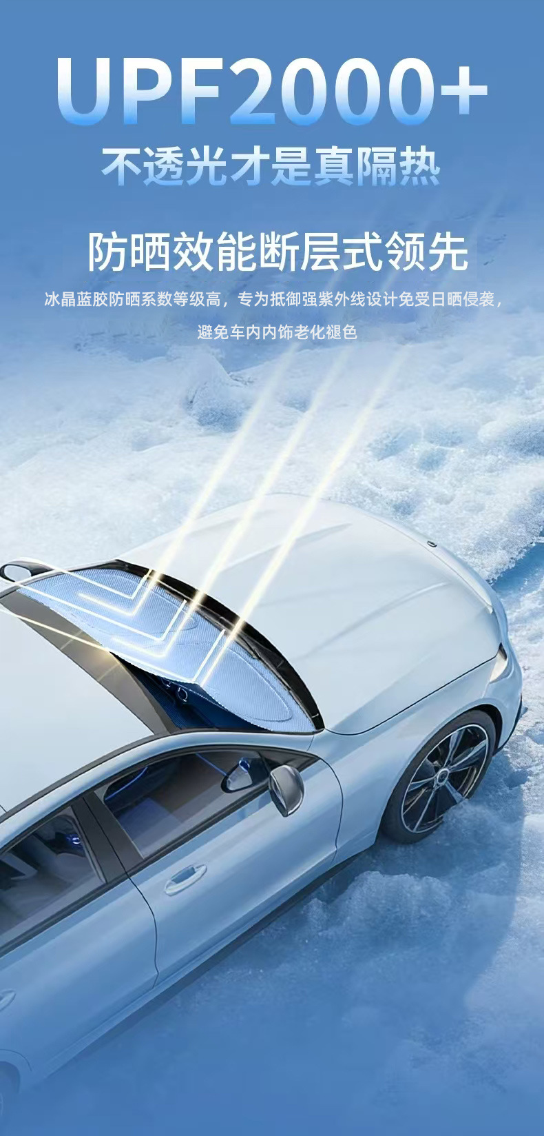 Cross-Border New Innovative Titanium Ice Crystal Blue Car Sunshade for Summer Heat Insulation, Sun Protection, and Cooling for Car Front Windshield