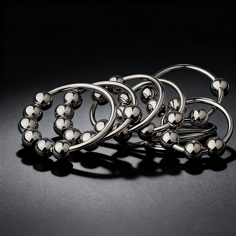 Metal Six-Bead Lock Ring, 40mm Inner Diameter, Hypoallergenic Steel Penis Ring — detail image 4