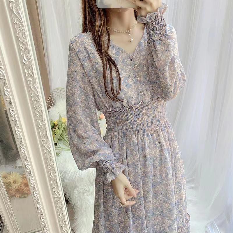 Literary Style Floral Skirt Chiffon Dress Long Skirt Mom Spring New Korean Style Fairy Skirt Ruffled Large Hem Skirt