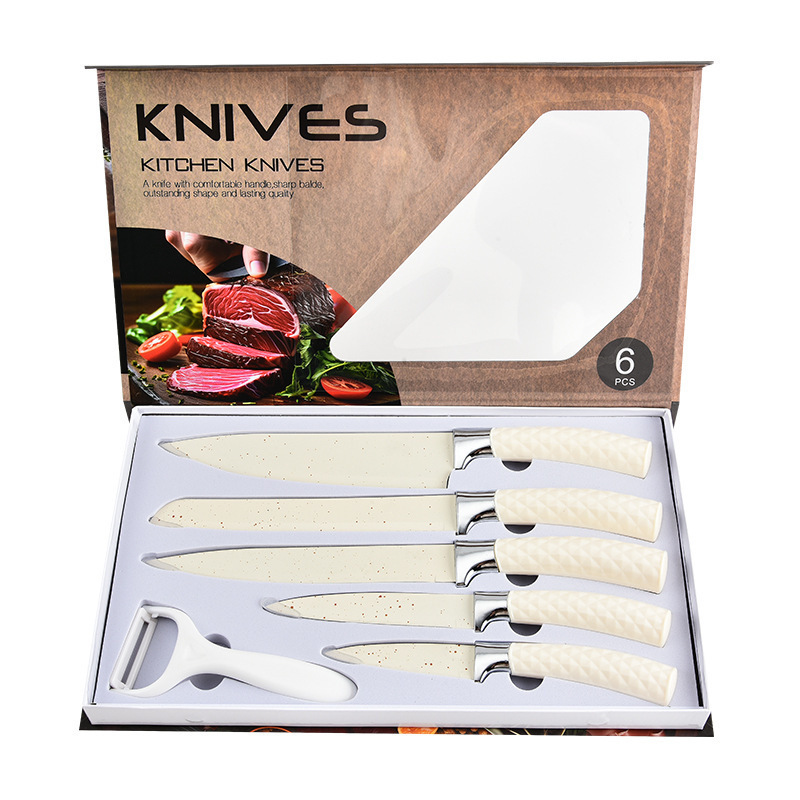 Cuchillo de mango de diamante de acero inoxidable 6 piezas cuchillo negro cuchillo de fruta cuchillo de cocina cuchillo de cocina cuchillo de cocina caja de regalo