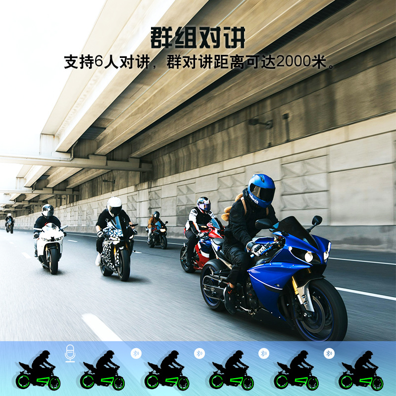 Maxto M2S Helmet Bluetooth Intercom Headset for 6-Person Intercom with One-Touch Networking, Intercom Distance Can Reach up to 2000m Meters