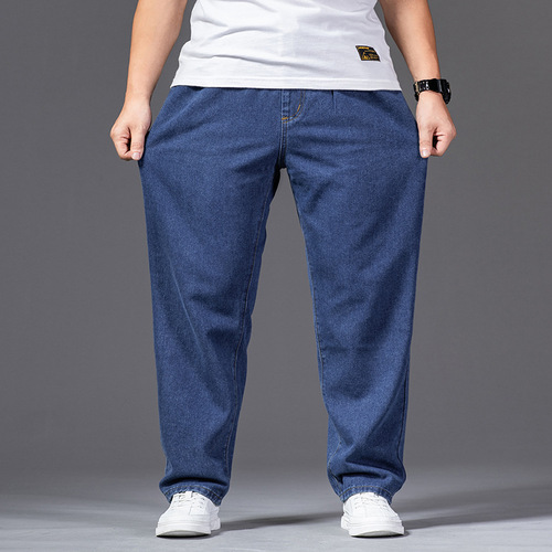 Men's Straight Leg Loose Winter/Spring Denim Jeans, Plus Size, Mid-Waist Fat Men's Fatso Men's Stylish Durable Men's Pants