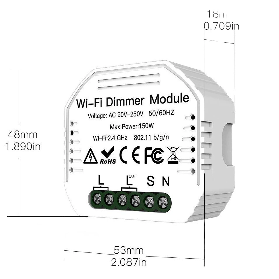 Скрытый Wi-Fi модуль управления освещением (вкл/выкл) с диммированием, управление через приложение Tuya, таймер, голосовое управление