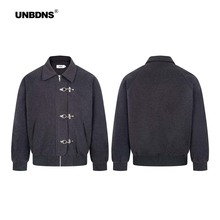 UNBDNS小众高级飞机扣短款夹棉夹克男女灰色复古vintage毛呢外套