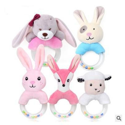 Cute creative cartoon rabbit fox sheep hand ring hand rattle baby plush toy manufacturer wholesale