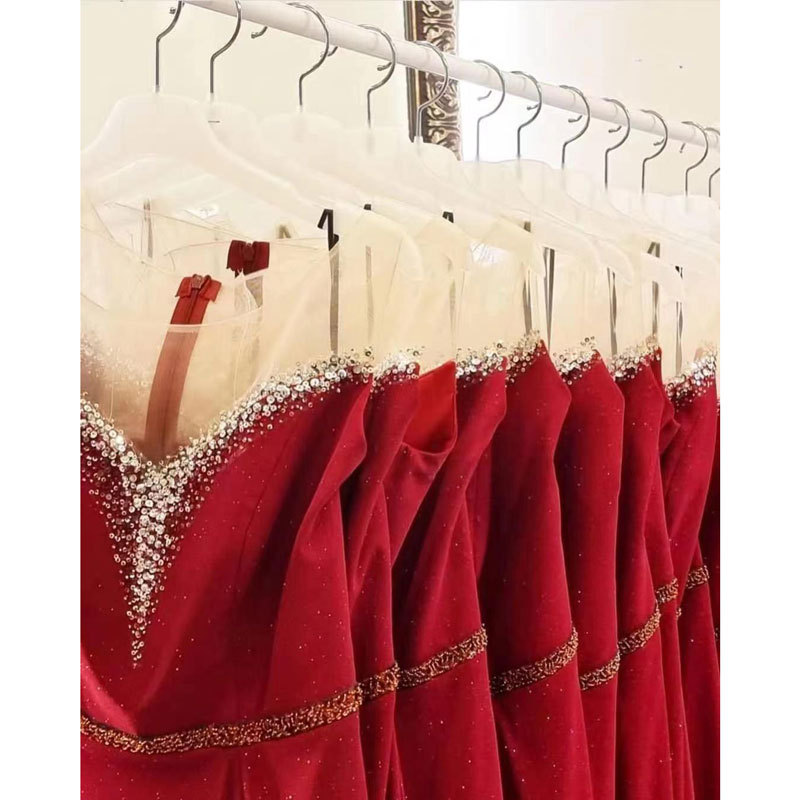 El Comercio exterior europeo y americano Amazon AliExpress desea vestido de novia con cuentas hechas a mano vino rojo largo vestido de noche hasta el suelo image 2