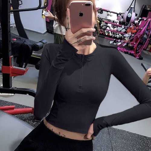 Internet-famous crop top sports half-zip slim-fit running yoga clothing quick-drying breathable fitness top
