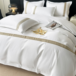 Hotel Linen Embroidered Four-Piece Set Hotel Brushed Set Bedding B&B Bed Sheetss Quilt Cover Cross-Border Export Products