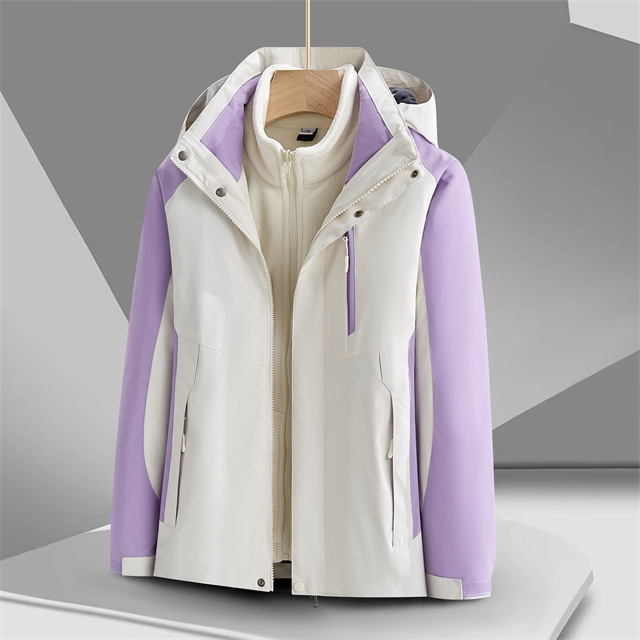 新款秋冬季冲锋衣男女三合一可拆卸外套 防风防水保暖工作服批发