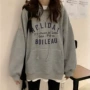 红潮连帽薄款宽松带帽衫