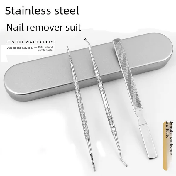 Stainless steel double-headed nail groove picky nail device pedicure double-headed nail file four-sided file nail tool set
